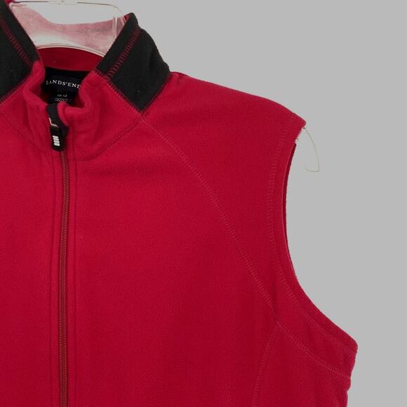 Lands' End Raspberry Pink Fleece Zip up Vest Womens Sz MP Gorpcore - Picture 5 of 9